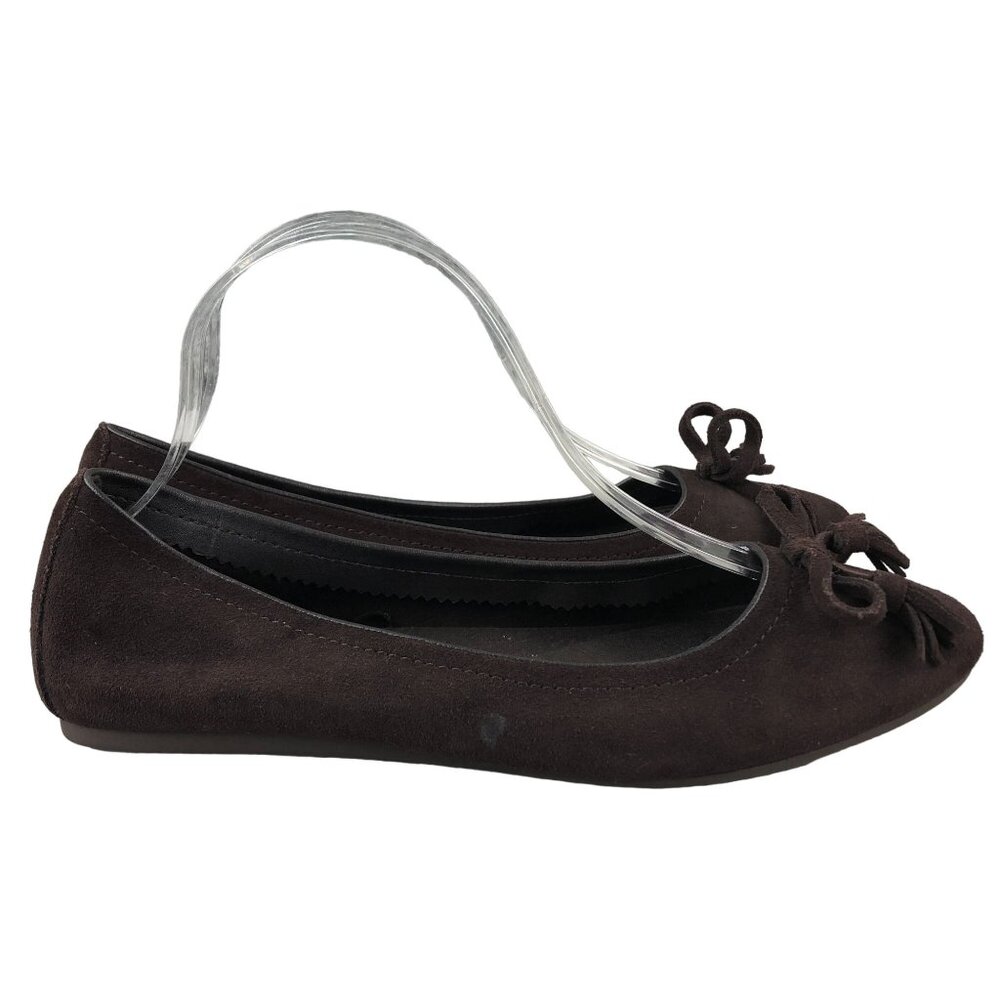 CROCS Women's 8.5 Espresso Brown Suede Lina Bow Tassel Ballet Flats Loafers